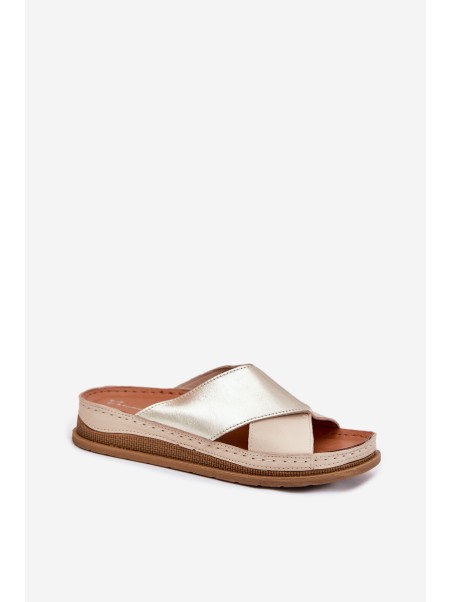Leather Women's Platform Sandals Maciejka L4986-37 Beige-Gold
