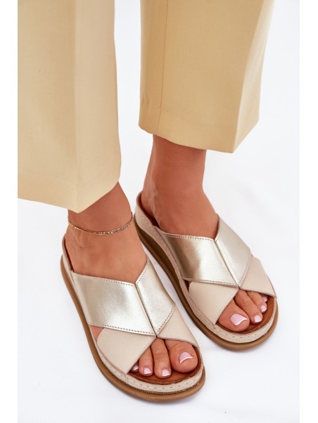 Leather Women's Platform Sandals Maciejka L4986-37 Beige-Gold