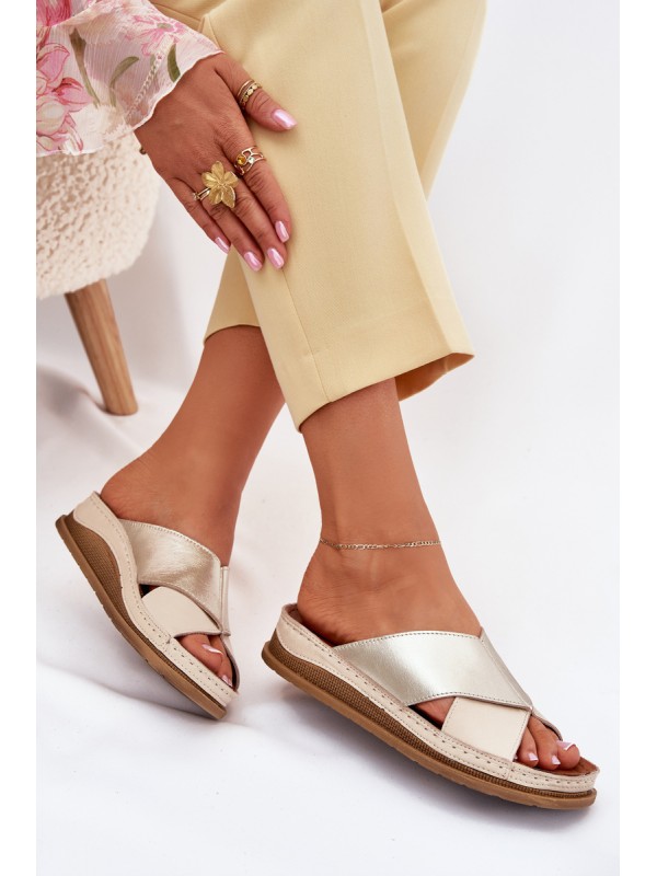 Leather Women's Platform Sandals Maciejka L4986-37 Beige-Gold