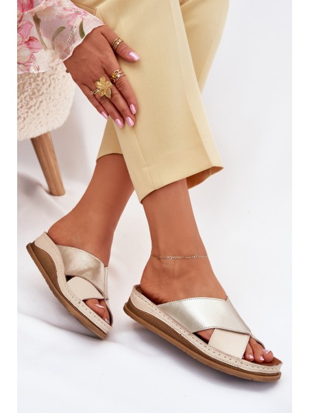Leather Women's Platform Sandals Maciejka L4986-37 Beige-Gold