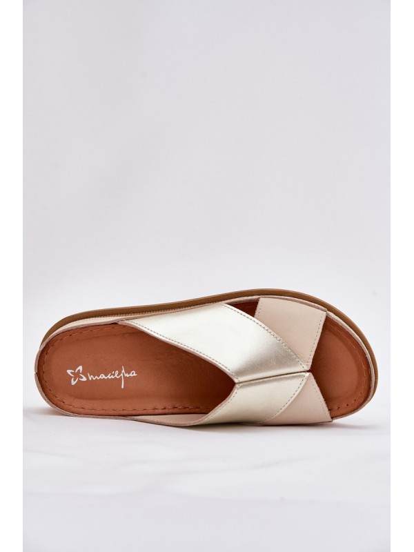 Leather Women's Platform Sandals Maciejka L4986-37 Beige-Gold