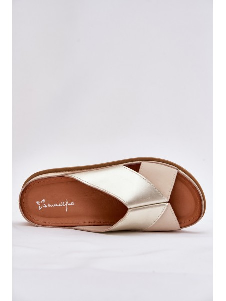 Leather Women's Platform Sandals Maciejka L4986-37 Beige-Gold