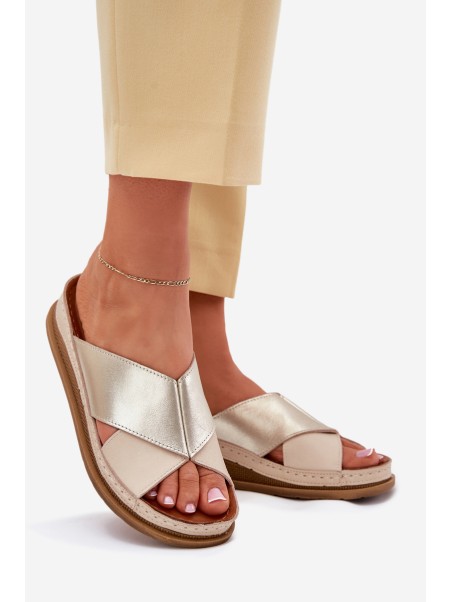 Leather Women's Platform Sandals Maciejka L4986-37 Beige-Gold