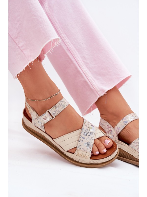 Ladies Leather Sandals On Platform Maciejka L7064-37 Ecru