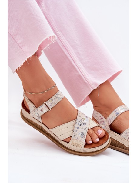Ladies Leather Sandals On Platform Maciejka L7064-37 Ecru