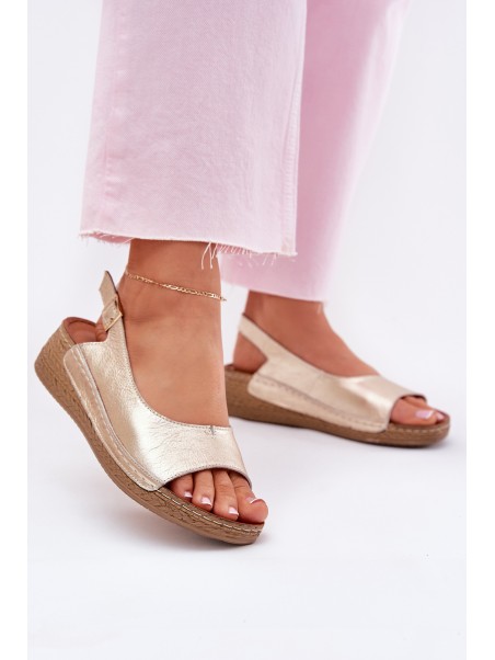 Women's leather wedge sandals Maciejka L7069 Gold