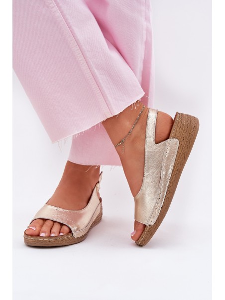 Women's leather wedge sandals Maciejka L7069 Gold