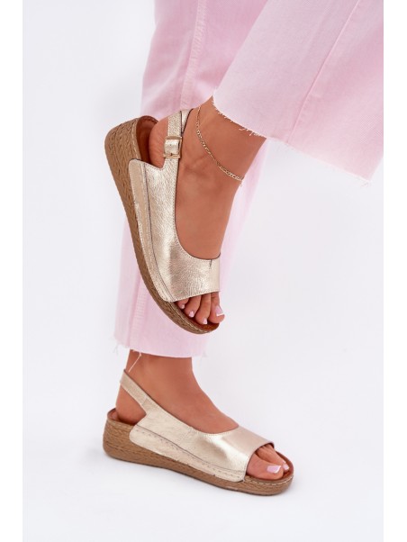 Women's leather wedge sandals Maciejka L7069 Gold