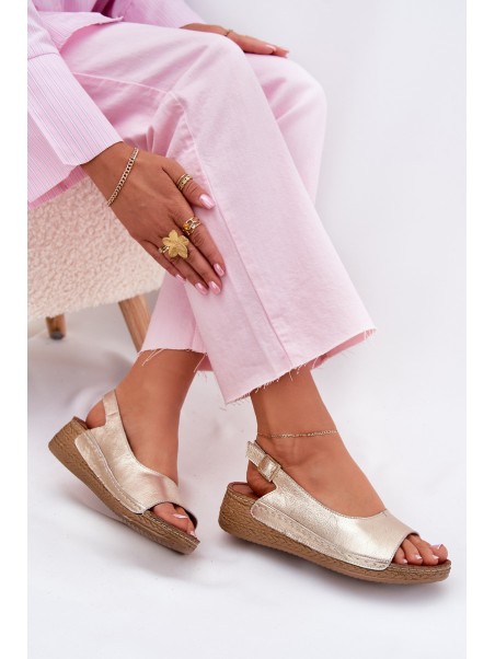 Women's leather wedge sandals Maciejka L7069 Gold