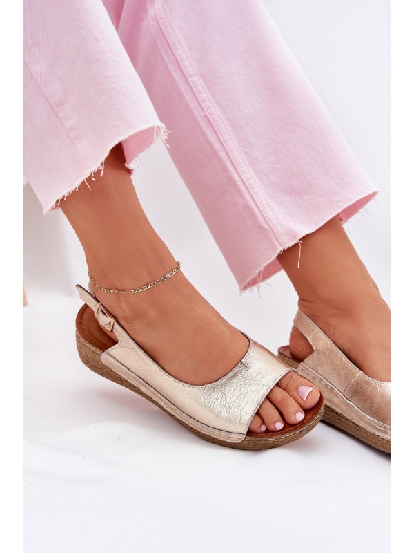 Women's leather wedge sandals Maciejka L7069 Gold