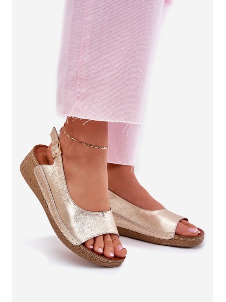 Women's leather wedge sandals Maciejka L7069 Gold