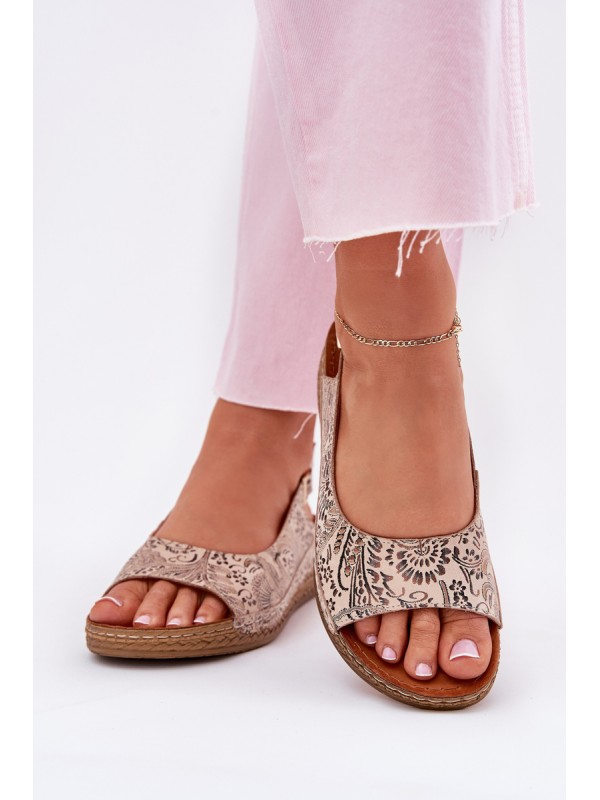 Leather Women's Wedge Sandals Maciejka L7069-04 Beige