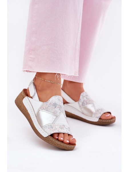 Women's Leather Wedge Sandals With Braiding Maciejka L7067-11 White