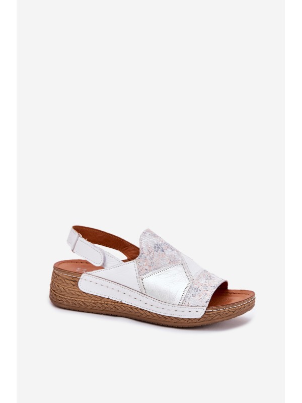 Women's Leather Wedge Sandals With Braiding Maciejka L7067-11 White