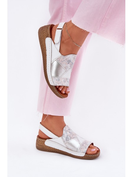 Women's Leather Wedge Sandals With Braiding Maciejka L7067-11 White