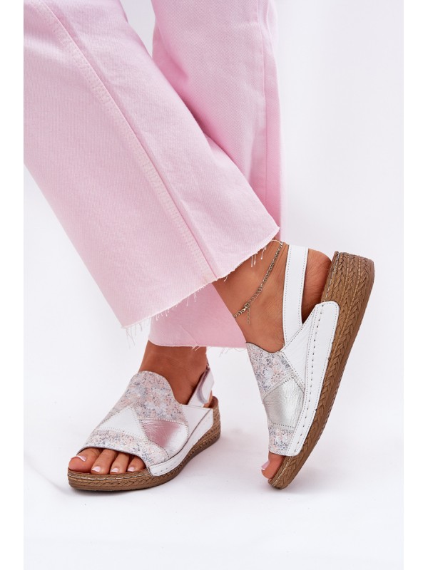 Women's Leather Wedge Sandals With Braiding Maciejka L7067-11 White