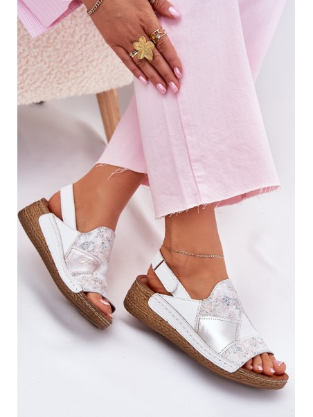 Women's Leather Wedge Sandals With Braiding Maciejka L7067-11 White
