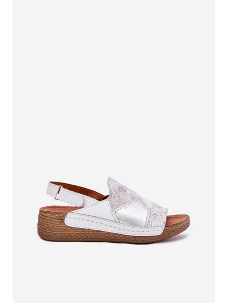 Women's Leather Wedge Sandals With Braiding Maciejka L7067-11 White