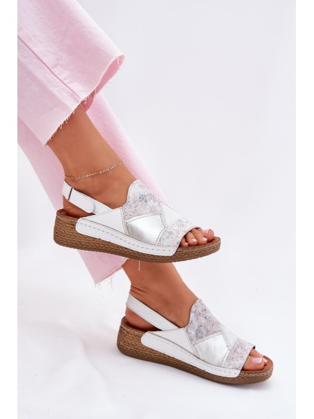 Women's Leather Wedge Sandals With Braiding Maciejka L7067-11 White