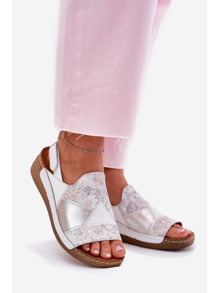Women's Leather Wedge Sandals With Braiding Maciejka L7067-11 White