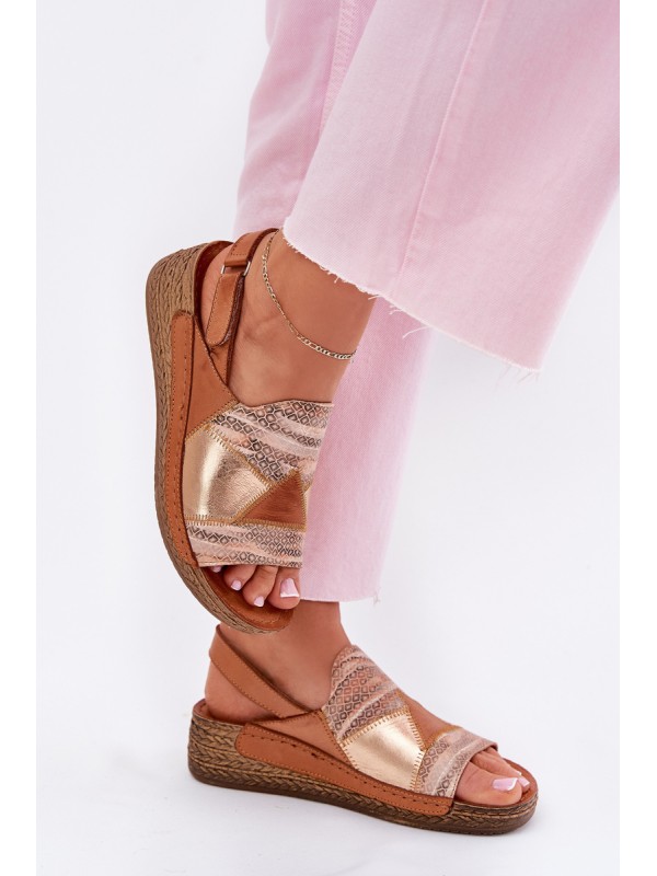 Ladies Leather Wedge Sandals With Braiding Maciejka L7067-29 Brown