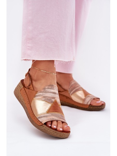 Ladies Leather Wedge Sandals With Braiding Maciejka L7067-29 Brown