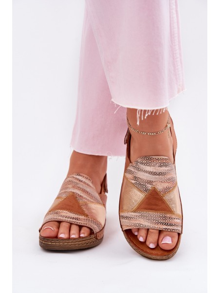 Ladies Leather Wedge Sandals With Braiding Maciejka L7067-29 Brown
