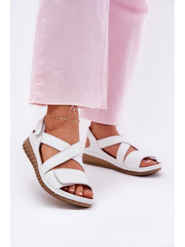 Women's Leather Sandals With Velcro Maciejka L6848-11 White