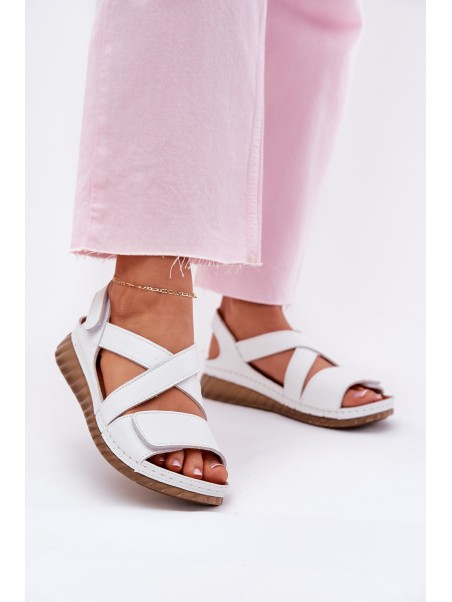 Women's Leather Sandals With Velcro Maciejka L6848-11 White