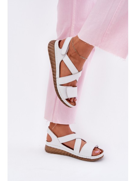 Women's Leather Sandals With Velcro Maciejka L6848-11 White