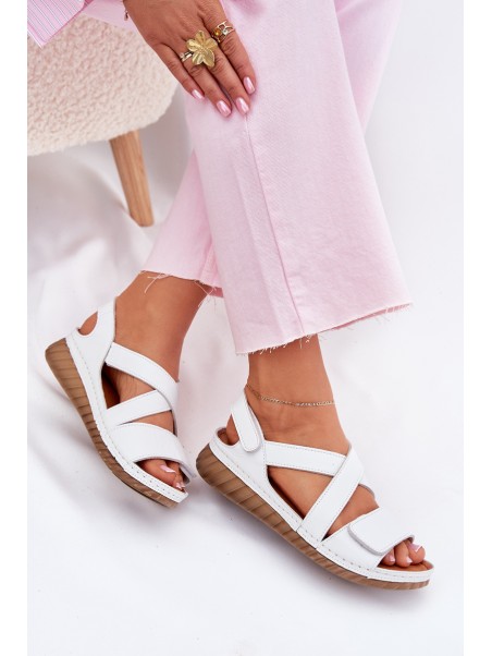 Women's Leather Sandals With Velcro Maciejka L6848-11 White