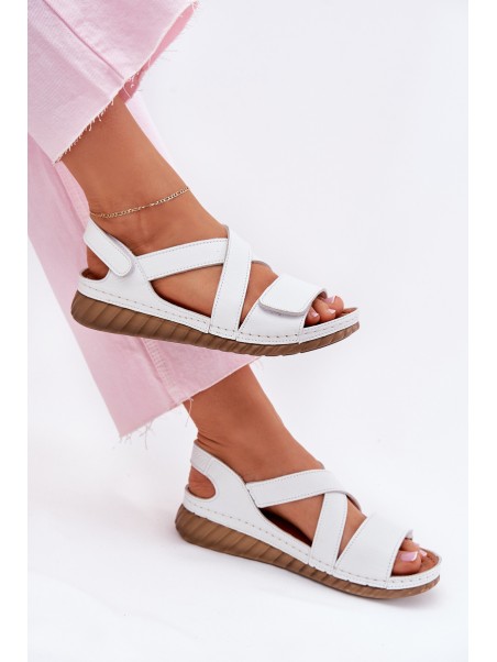 Women's Leather Sandals With Velcro Maciejka L6848-11 White