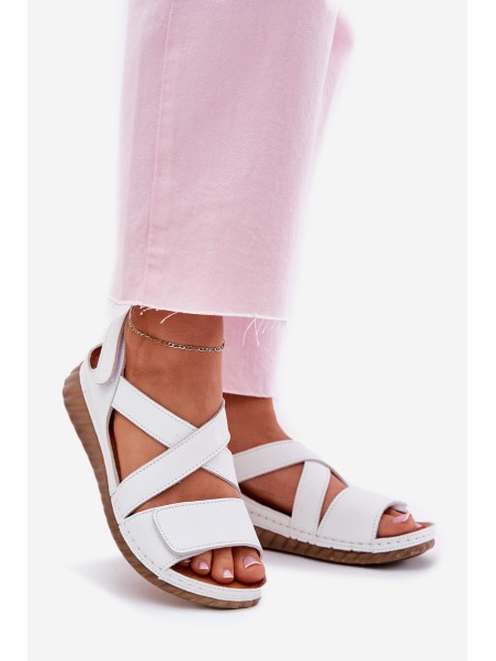 Women's Leather Sandals With Velcro Maciejka L6848-11 White
