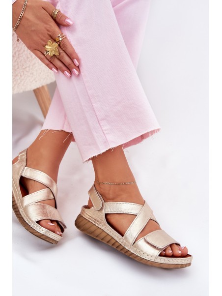 Leather Women's Sandals With Velcro Maciejka L6848-25 Gold