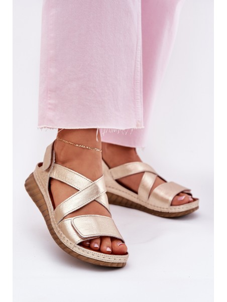 Leather Women's Sandals With Velcro Maciejka L6848-25 Gold