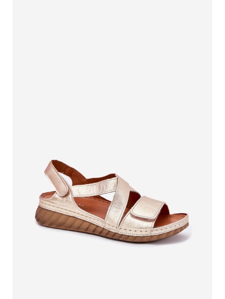 Leather Women's Sandals With Velcro Maciejka L6848-25 Gold