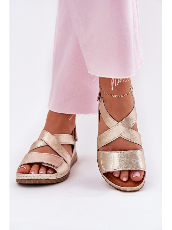 Leather Women's Sandals With Velcro Maciejka L6848-25 Gold