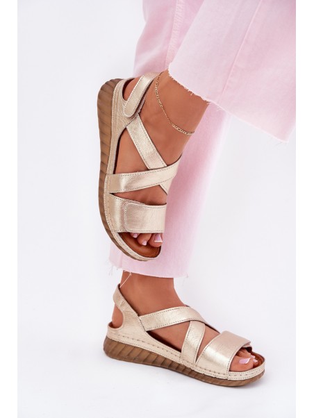 Leather Women's Sandals With Velcro Maciejka L6848-25 Gold