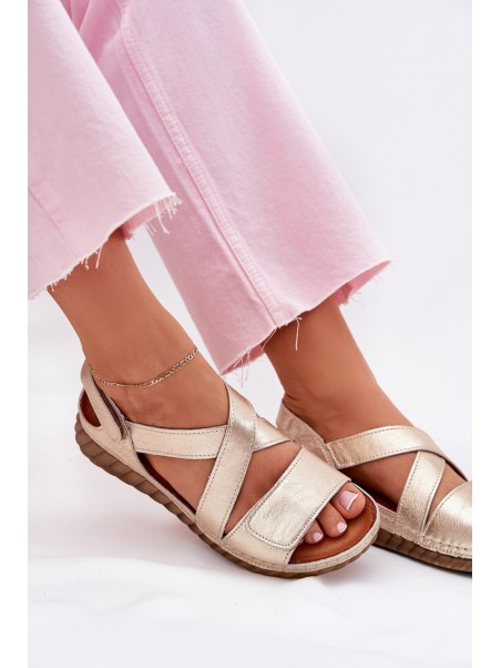 Leather Women's Sandals With Velcro Maciejka L6848-25 Gold