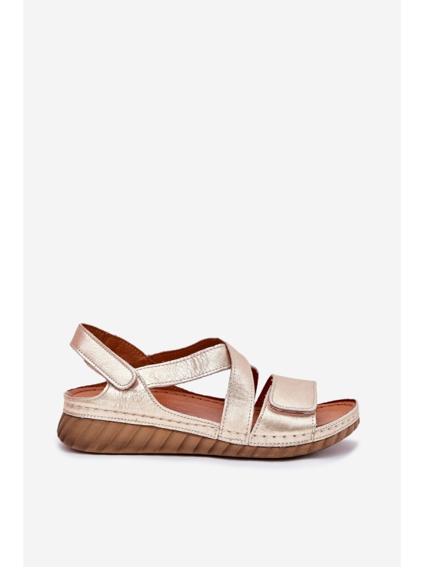 Leather Women's Sandals With Velcro Maciejka L6848-25 Gold