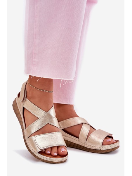 Leather Women's Sandals With Velcro Maciejka L6848-25 Gold