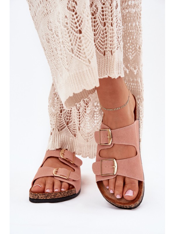 Women's sandals on cork platform with golden buckles pink Lisavionea