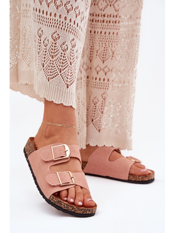 Women's sandals on cork platform with golden buckles pink Lisavionea