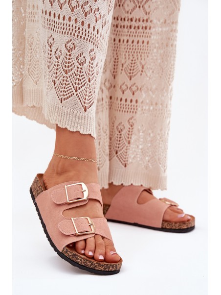 Women's sandals on cork platform with golden buckles pink Lisavionea