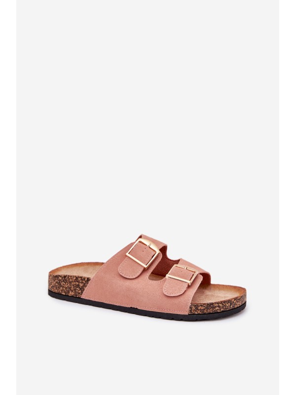 Women's sandals on cork platform with golden buckles pink Lisavionea