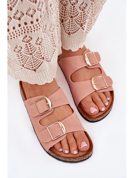 Women's sandals on cork platform with golden buckles pink Lisavionea