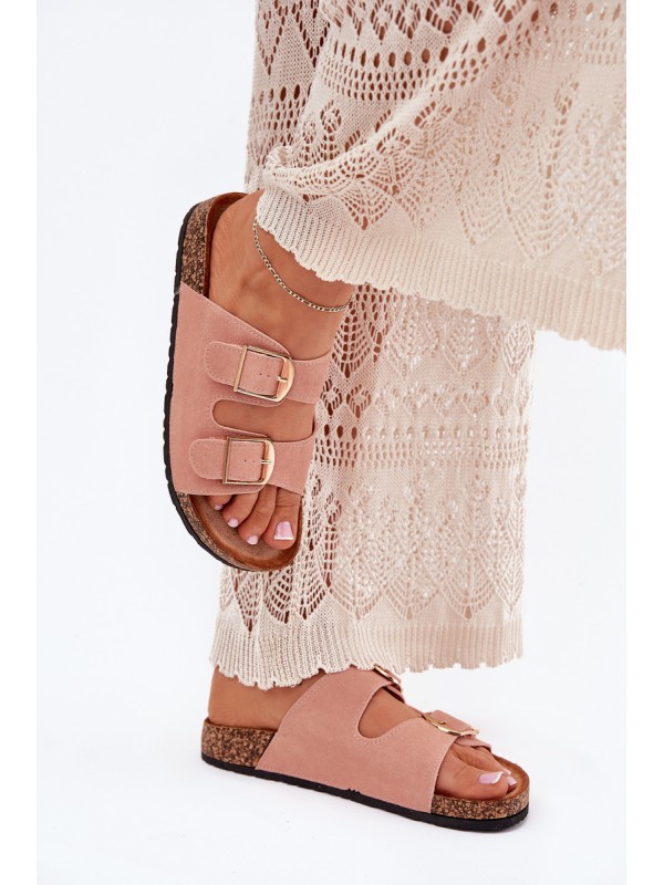 Women's sandals on cork platform with golden buckles pink Lisavionea