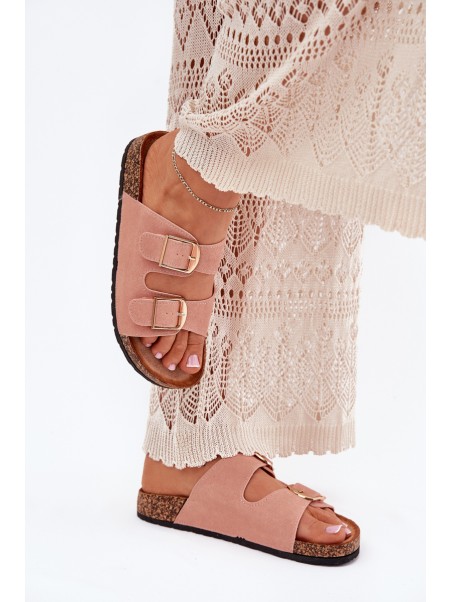 Women's sandals on cork platform with golden buckles pink Lisavionea