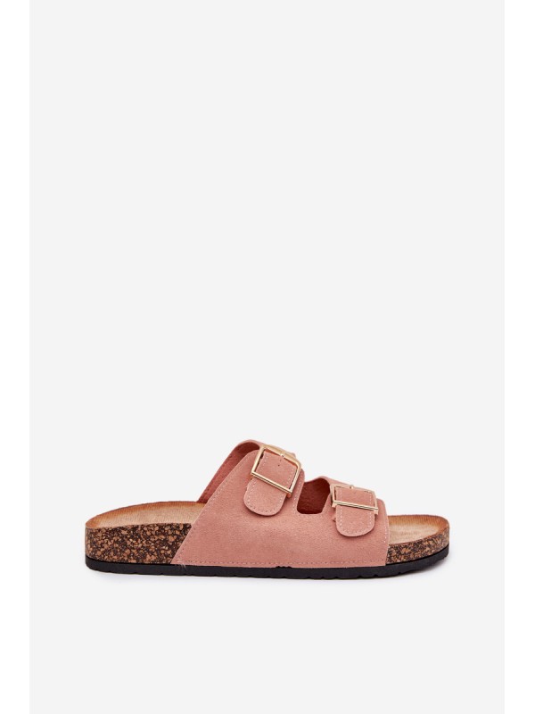 Women's sandals on cork platform with golden buckles pink Lisavionea
