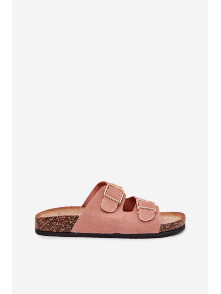 Women's sandals on cork platform with golden buckles pink Lisavionea